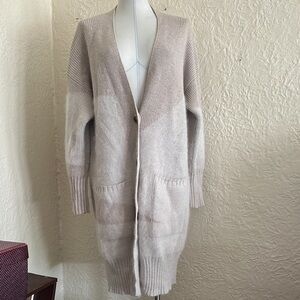 Lorena Antoniazzi Wool Angora Polyester Sweater Cardigan Ivory Taupe Italy M